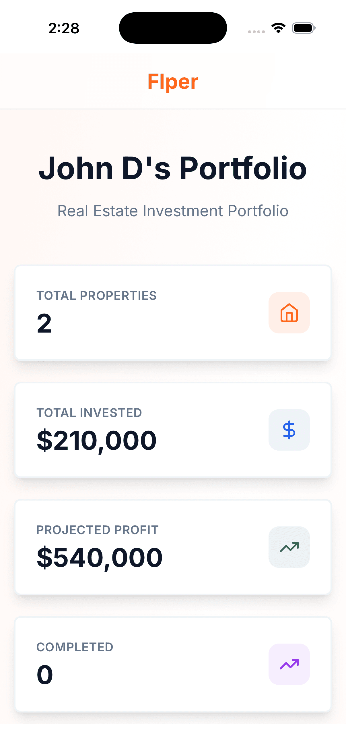 flper mobile app dashboard
