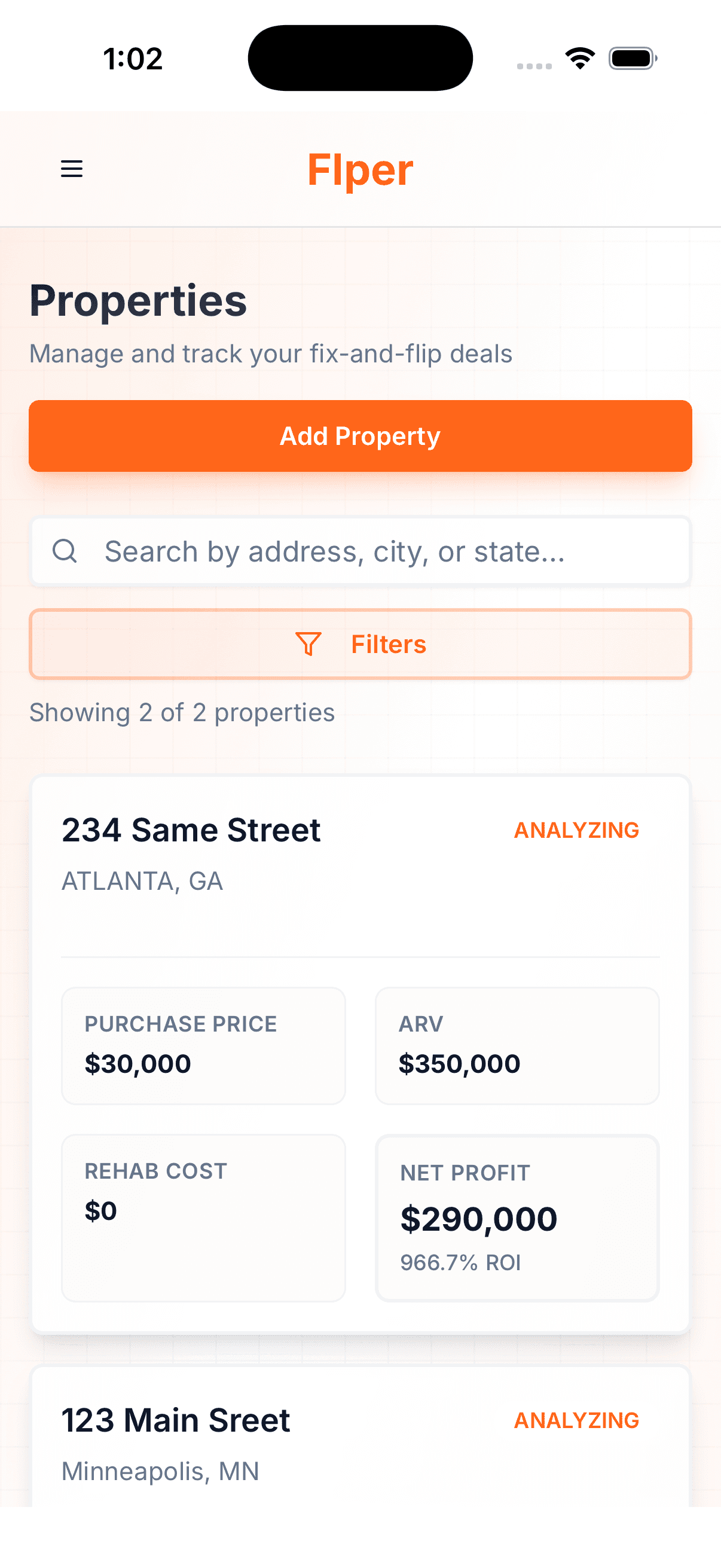 flper mobile app dashboard